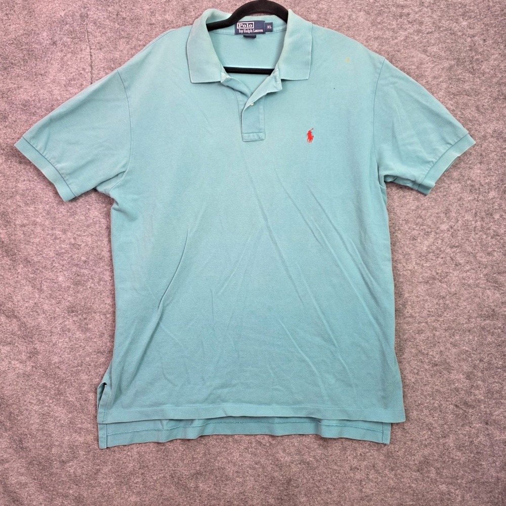 Polo Ralph Lauren Mens XL Teal Blue Short Sleeve Pique Polo Shirt Red Pony READ